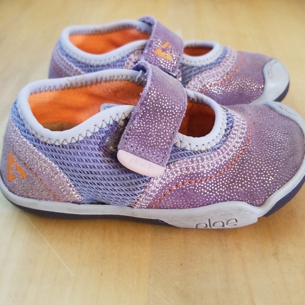 Purple and orange Plae mary-janes for a toddler
